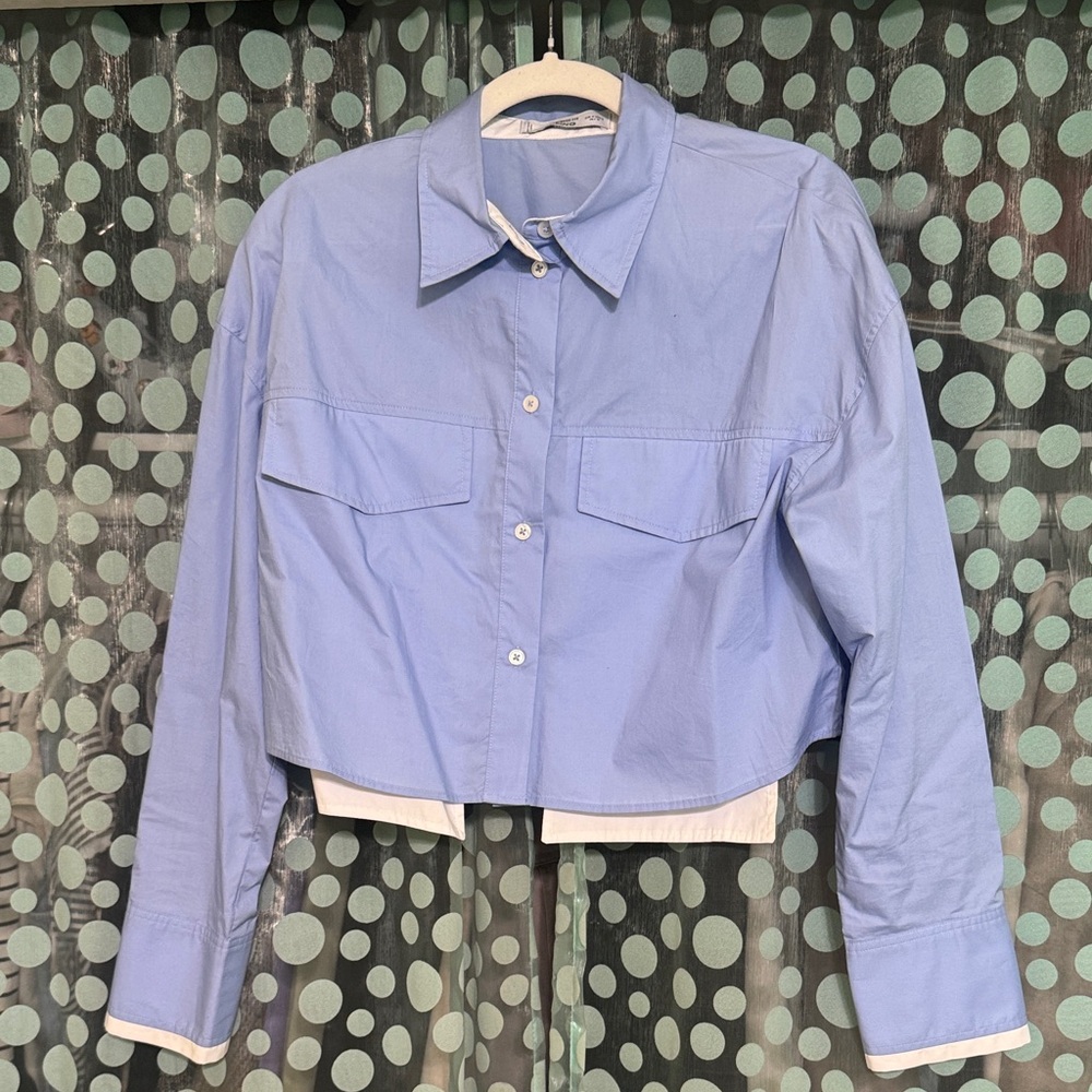 Mango Sky Blue Cropped Shirt